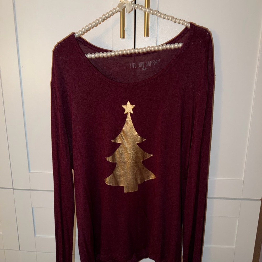 Burgundy Top with Gold Tree Design